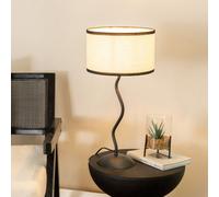 Valuelights Wiggle Black Metal Single Stem Table Lamp With Linen Black Trim Drum Lamp Shade And Led Bulb