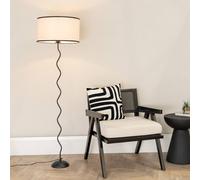 Wiggle Black Metal Stem Floor Lamp with Linen Black Trim Lamp Shade & LED Bulb ValueLights Black One Size