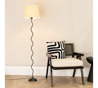 ValueLights Wiggle Black Metal Stem Floor Lamp with Linen Scallop Trim Tapered Lamp Shade in White ValueLights White