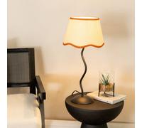 ValueLights Wiggle Linen Scallop Rust Edge Shade Black Metal Stem LED Table Lamp - Wilko