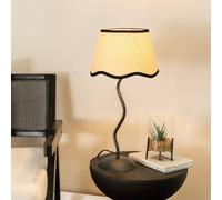 Valuelights Wiggle Black Metal Table Lamp With Linen Scallop Trim Tapered Lamp Shade & Bulb Black One Size