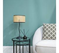 Valuelights Black Metal Wavy Single Stem Table Lamp With A Natural Cane Wicker Black Trim Shade