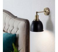 MiniSun | Retro Style Antique Brass Wall Lights with Gloss Black Dome Shades | Wall Lamps & Sconces, Home Décor & Improvement Essential | Set of 2
