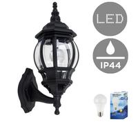 Valuelights Windsor Ip44 Rated Black & Clear Outdoor Security Wall Light Lantern - Includes 6W Led Gls Bulb 3000K Warm White