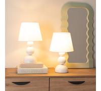 Winnie Pair of Cream Fabric Shade Stacked Touch Table Lamps ValueLights Cream One Size
