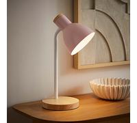 Valuelights Woody Blush Pink Metal Dome Shade Wooden Base Desk Task Adjustable Table Lamp