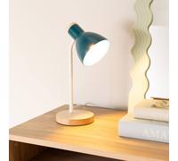 Teal Metal Dome Shade Wooden Base Adjustable Task Reading Light Desk Lamp