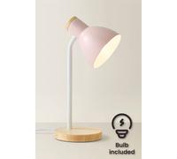 Valuelights Woody Metal Dome Shade Wooden Base Desk Task Table Lamp With Led Bulb In Pink Pink