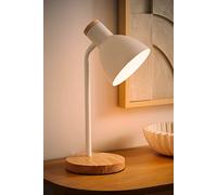 ValueLights Woody Metal Dome Shade Wooden Base Desk Task Table Lamp with LED Bulb in White ValueLights White
