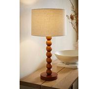 ValueLights Wyatt Natural Linen Drum Lamp Shade Walnut Wood Bobbin Table Lamp ValueLights Natural