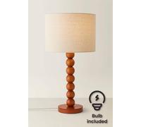 Valuelights Wyatt Natural Linen Drum Lamp Shade Walnut Wood Bobbin Table Lamp With Led Bulb