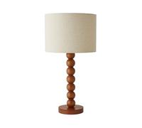 ValueLights | Wyatt Natural Linen Drum Lamp Shade Walnut Wood Bobbin Table Lamp with LED Bulb | Table Lamps, Home Décor & Improvement Essential | Included LED Bulb