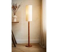 Valuelights Wyatt Natural Linen Tall Lamp Shade Walnut Wood Bobbin Floor Lamp Natural