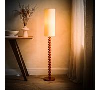 ValueLights Wyatt Natural Linen Tall Lamp Shade Walnut Wood Bobbin LED Floor Lamp - Size: 129.5 x 20 x 20cm - Cream - Wilko