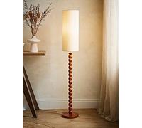 Valuelights Wyatt Walnut Wood Bobbin Floor Lamp With Natural Linen Shade Natural
