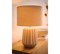 ValueLights | Stone Natural Textured Ceramic Bedside Table Lamp with Fabric Drum Shade Living Room Bedroom Light | Table Lamps, Home Décor & Improvement Essential | Included LED Bulb