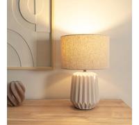 Valuelights Zak Stone Natural Textured Ceramic Bedside Table Lamp With Drum Shade