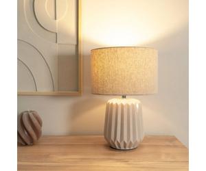 Valuelights Zak Stone Natural Textured Ceramic Bedside Table Lamp With Drum Shade