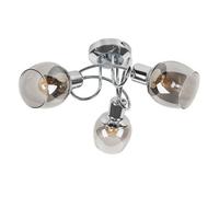 MiniSun Modern 3 Way Silver Chrome Swirl Arm Twist Design Ceiling Light with Smoked Glass Shades - Complete with 4w LED Filament Clear Golfball Bulbs [2700K Warm White]