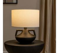 ValueLights Zoe Linen Drum Lamp Shade Matte Black Ceramic Vase Table Lamp with LED Bulb ValueLights Black
