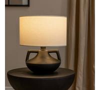 ValueLights Zoe Linen Drum Lamp Shade Matte Black Ceramic Vase Table Lamp with LED Bulb ValueLights Black