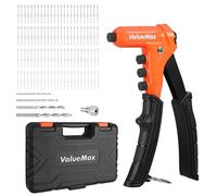 ValueMax 4-in-1 Rivet Gun, Heavy Duty Pop Rivet Gun Kit with 200 Rivets - 3/32", 1/8", 5/32", 3/16", 4 Interchangeable Nosepieces, Drill Bits, Rivet Tool for Metal, Plastic, Leather