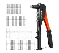 ValueMax 4-in-1 Rivet Gun Set with 200 Rivets, Pop Riveter with 4 Sizes Interchangeable Nosepieces 3/32"(2.4mm), 1/8"(3.2mm), 5/32"(4.0mm), 3/16"(4.8mm), Heavy Duty Pop Rivet Gun Kit