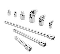 VALUEMAX 9 PCS Socket Accessory Set, Includes 3/8" Drive Extension Bar Set, 1/4", 3/8" & 1/2" Drive Universal Joints and Adapters, Chrome Vanadium Steel with Mirror Finish, Chrome Plated
