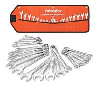 ValueMax Mechanics Wrench Set Metric and Standard, 20PCS Complete Combination Wrenches Roll Set. SAE 1/4" to 3/4", Metric 6mm to 18mm, Full Wrench Set with Roll up Pouch