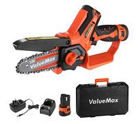 ValueMax Mini Chainsaw, 4" Cordless Electric Chain Saw with 2 Batteries 1H Quick Charger, One-Handed 12V Small Garden Saw Portable for Pruning Trees Branch Wood Cutting