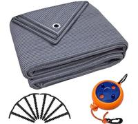 valuents Awning Carpet - Blue/Grey - 250 x 400 cm - Camping Rug Outdoor - Tent Carpet Caravan / Motorhome with Carry Bag + Washing Line & 8 x T-Pegs