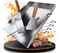 valuents® Grill Plate - Plancha Grill Plate Made of Thick & Rustproof Stainless Steel - 25 x 35 cm - Suitable for BBQ Gas Grill & Charcoal Grill + Plus: Brush & Grill Spatula