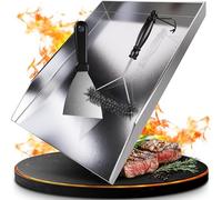 valuents Stainless Steel Plancha Grill Plate, 30 x 20 cm, Rectangular, Brushed Silver, Includes Brush & Spatula