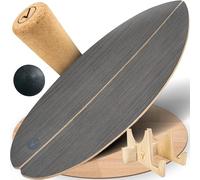 valuents Wooden Balance Board in Stone Grey - Rounded Corners - Includes Roller for Neuromuscular Response Training +Plus: Bracket & Ball
