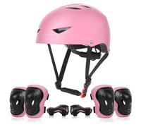 ValueTalks 7-in-1 Kids Protective Gear Set: Helmet + Knee/Elbow/Wrist Pads for Skateboard, Roller, Cycling (Pink) - Adjustable & Breathable