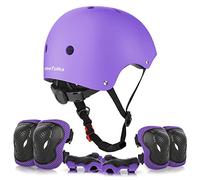 ValueTalks Kids Bike Helmet and Pads Set 7pcs Adjustable Kids Skate Helmet Knee Pads Elbow Pads Wrist Pads for Bicycle Scooter Roller Skate (Purple)