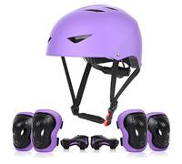 ValueTalks Kids Helmet and Pads Set Age 5-12 Years Kids Bike Helmet Knee and Elbow Pads Wrist Pads for Skateboard Roller Scooter Cycling Skating (Purple)