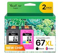 Valuetoner Supply Ink Cartridges Replacement for HP 67XL 67 XL for Envy 6055 6055e 6052 6058 6075 Envy Pro 6455 6455e 6452 6458 DeskJet 1255 2732 2752 2755 2755e 4140 4155 4155e Printer 2-Pack