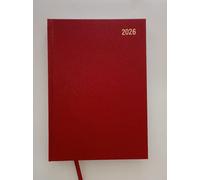 ValueX 2026 A4 Day Per Page Desk Diary, Burgundy, Casebound, 70gsm Paper, with Ribbon Marker