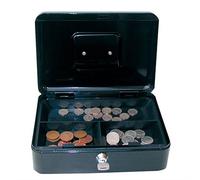 Cathedral Products Key Lockable Cash Box with Lift Out 6 Compartment Coin Tray - 10 Inch - Black