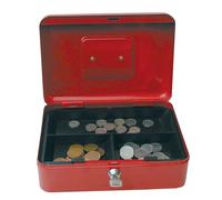 Cathedral Products Key Lockable Cash Box with Lift Out 6 Compartment Coin Tray - 10 Inch - Red