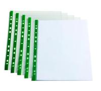 ValueX Punched Pocket A4 Glass Clear 60 micron Green Reinforcing Strip (Pack 100) - 8020614