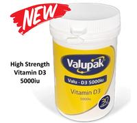 VALUPAK VITAMIN D3 5000iu - 6pk = 180 TABLETS - BRAND NEW UNOPENED TUBS