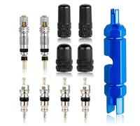 Valve Core Replacement Set, 2 Pcs Tubeless Presta Valve 4 Pcs Schrader Valve Adapter, Valve Caps Portable Bike Tyre Valve Core Removal Tool for Universal Road Bike and Mountain Bicycles