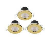 Valve Kings Brushed Brass LED Bathroom Kitchen Dimmable Spotlight Down Light IP65 Ceiling Waterproof 4 Bezel Finishes Fire Rated Bulb Energy Efficient A++ - Pack of 3