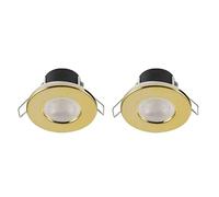 Valve Kings Brushed Brass LED Bathroom Kitchen Dimmable Spotlight Down Light IP65 Ceiling Waterproof 4 Bezel Finishes Fire Rated Bulb Energy Efficient A++ - Pack of 2