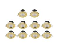 Valve Kings Brushed Brass LED Bathroom Kitchen Dimmable Spotlight Down Light IP65 Ceiling Waterproof 4 Bezel Finishes Fire Rated Bulb Energy Efficient A++ - Pack of 10