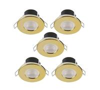 Valve Kings Brushed Brass LED Bathroom Kitchen Dimmable Spotlight Down Light IP65 Ceiling Waterproof 4 Bezel Finishes Fire Rated Bulb Energy Efficient A++ - Pack of 5