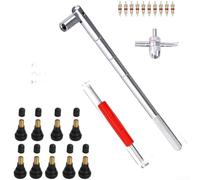 Valve Stem Installation Kit with Steel Rods and Core Wrenches Optimized for Standard Passenger Tire Valves (B)
