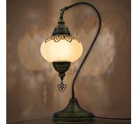 VALVELLO Turkish Moroccan Mosaic Swan Neck Lamp, Night Light, Tiffany Style, Vintage, Decorative Glass Table Lamp for Bedroom, Office, Living Room, Gift for Special Days/Person (Krk White)